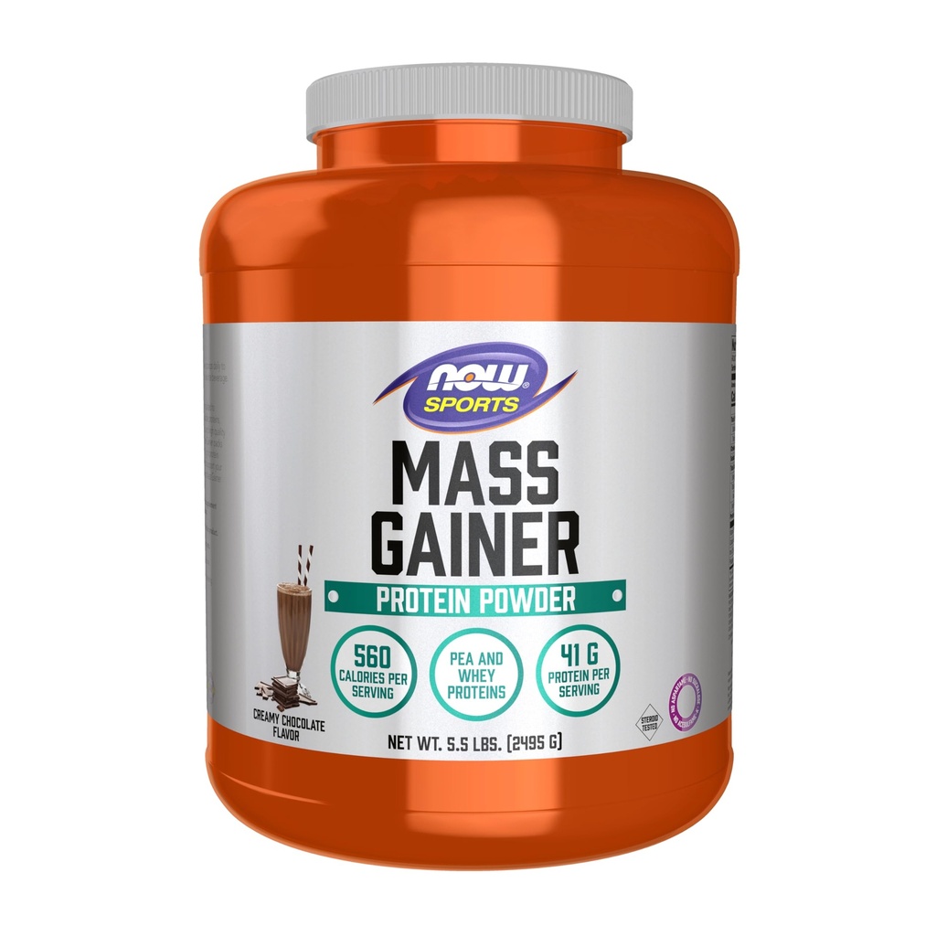 Now Foods Mass Gainer חלבון אבקה, פלאפור שוקולד קרמים, Pea ו Whey חלבון בלנדר, 5.5 lbs.