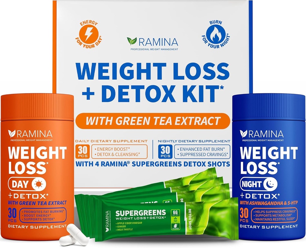 ירידה במשקל האולטימטיבי - 30 יום ולילה Detox Shots - Metabolism Booster & Appetite control - דיאטות תוספת לנשים וגברים - שריפת שומן & משקולות גלולות, שומן Burner & Appetite Suppressant מדכא