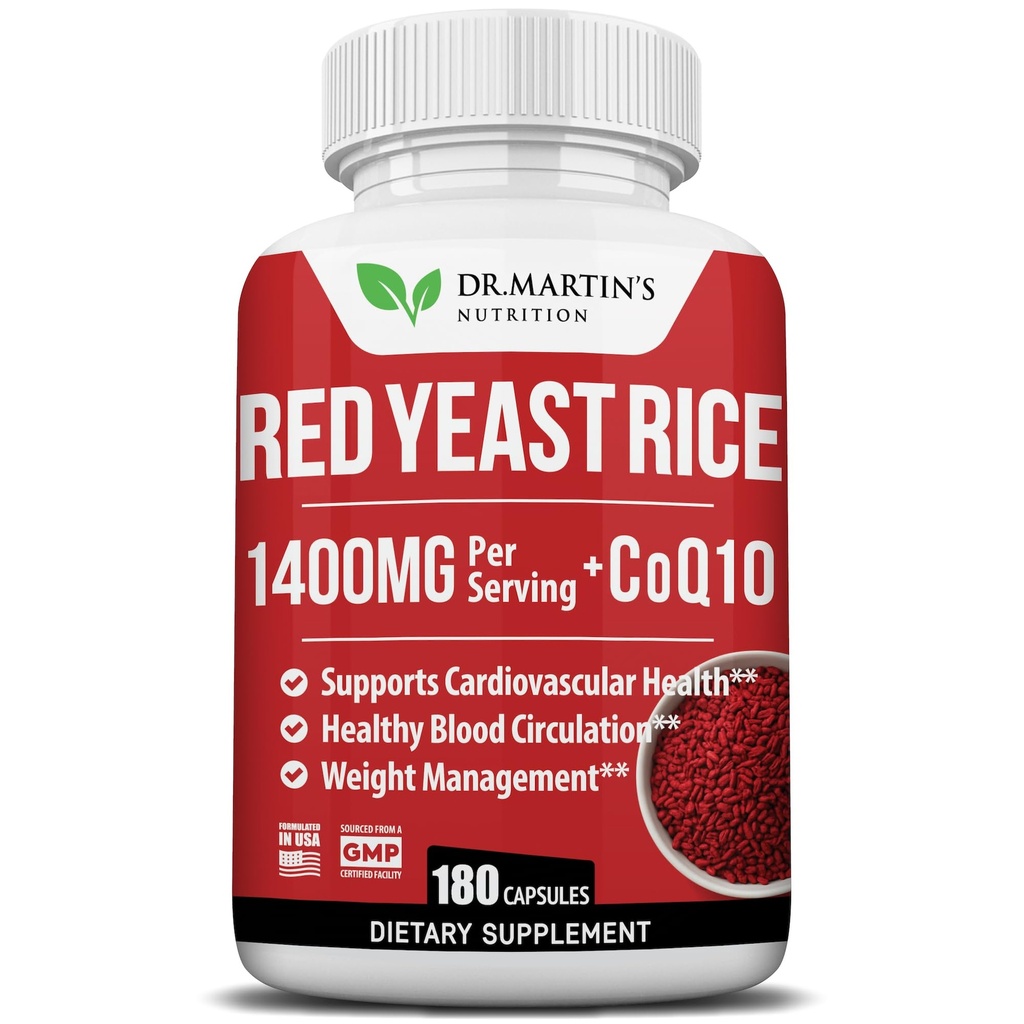 Red Yeast Rice לחלץ 1400 מ"ג 180 ספירה | לשמור על רמות כולסטרול בריאות | תמיכה Cardiovascular & Blood Circulation for Healthy Heart, Digest, Weight Management & Total Health