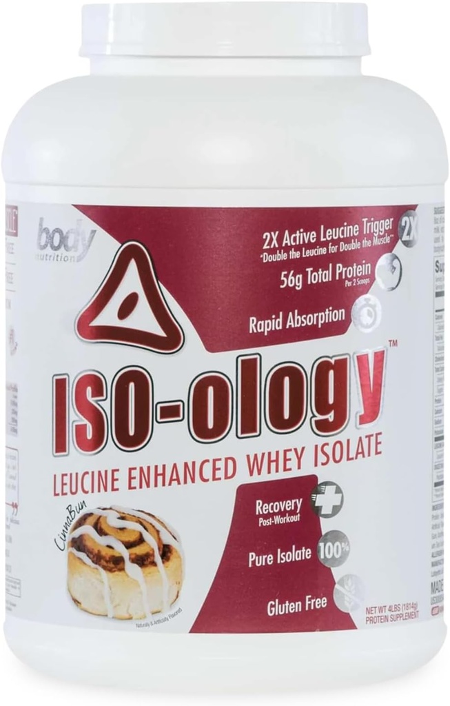 דיאטת גוף ISO-Ology, Leucine-Enhanced Whey Isolate חלבון אבקה, תוספת Post-Workout Recovery, Isolated Grass פד Whey, Cinnabun Flavor, 4lb