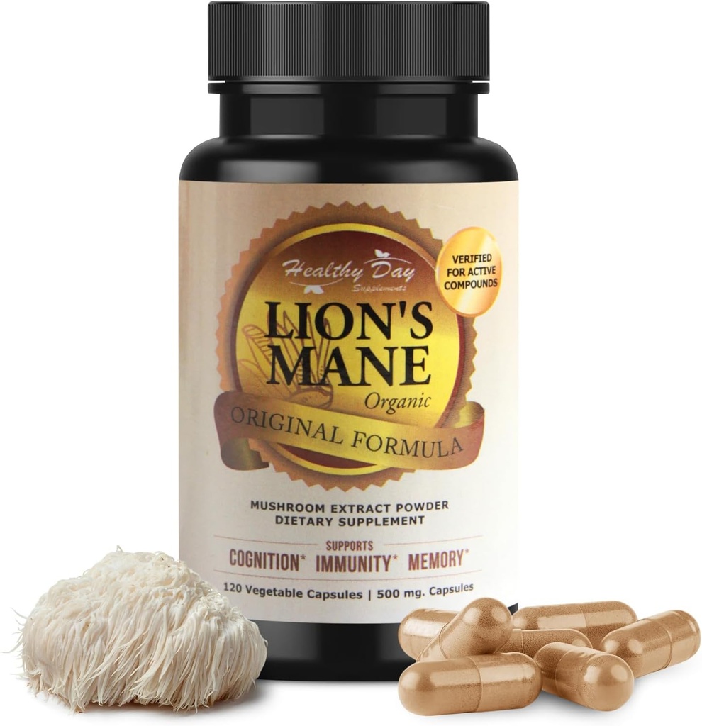 Lions Mane Mushroom Cognition קפסולות - 120 Count | אורגני Gluten Free, Alpha Brain Supplement for Adults