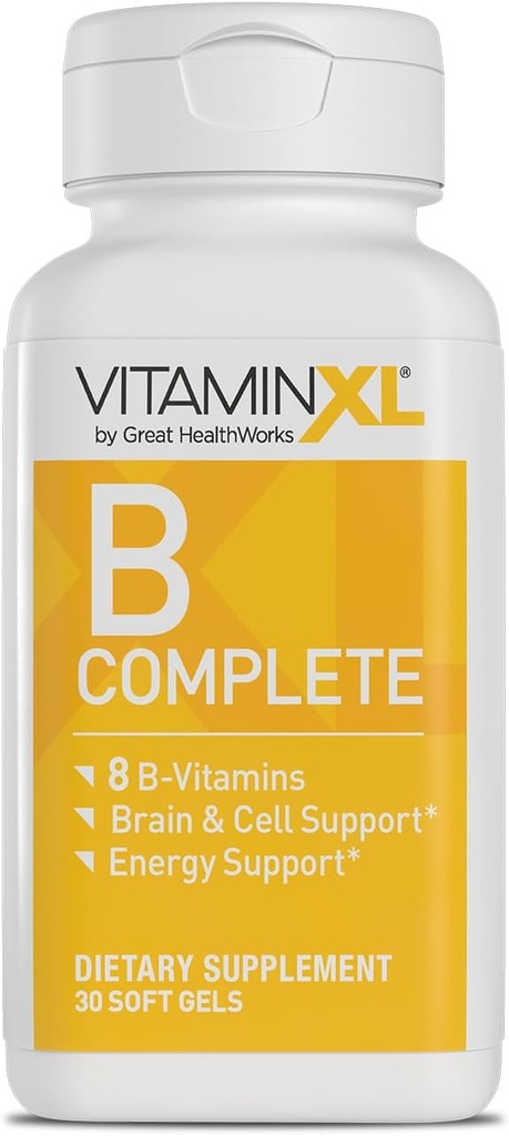 ויטמיןXL B Complete הוא מתחם B ספקטרום מלא שנוצר עם B1, B5, B6, B12, Biotin, Niacin, Riboflavin, ו Folate, גם עם Choline ו Inositol (30 Soft Gels, 30 משרתים)