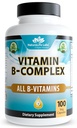 NaturaLife Labs ויטמין B-Complex עם ויטמין C & Folic Acid - כולל B1, B2, B3, B5, B7, B9 & B12 - 100 קפסולות, טבעוני, non-GMO, Gluten Freeten Freeten