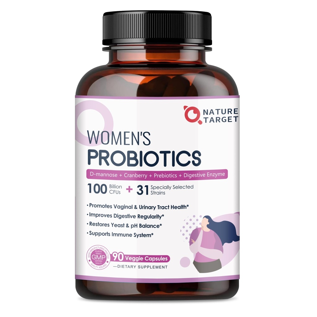 Probiotics for Women, 100 מיליארד CFUs Probiotic with Digestive Enzymes & Prebiotics, Vaginal Probiotics with Cranberry for Urinary Tract Health, pH Balance, 90 ווג'י קפסולות