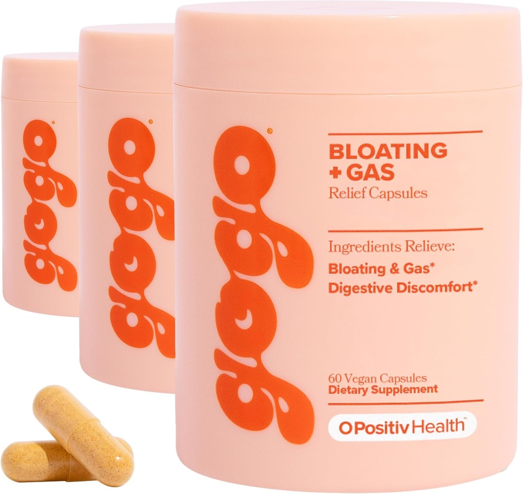 GOGO Bloating & Gas Digestive Relief, 30 משרתות (Pack of 3) - תוספים עם Enzymes Digestive, Bromelain, ג'ינג'ר Root, & Milk Thistle - תמיכה בגלישה והפחתה של מים