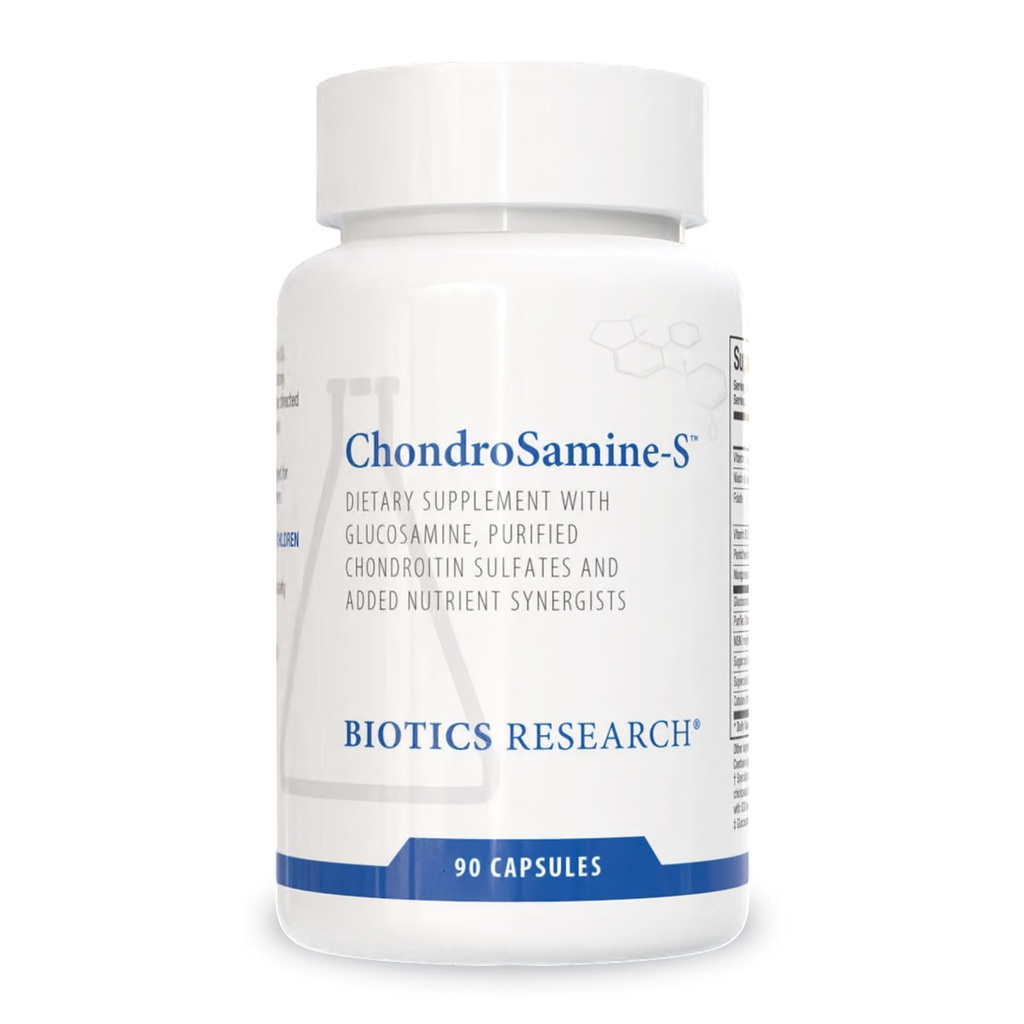 Biotics Research ChondroSamine S מקיפה תמיכה משותפת ו- Connective Tissue Support, 600 Elemental Glucosamine, MSM, ויטמין C, Manganese, Niacin, Pantothenic Acid, Folate, B12, SOD, Catalase 90 Capss
