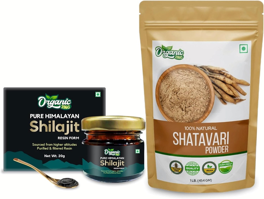 OrganIC ZING Shatavari אבקת 454g & Shilajit Resin- 20g