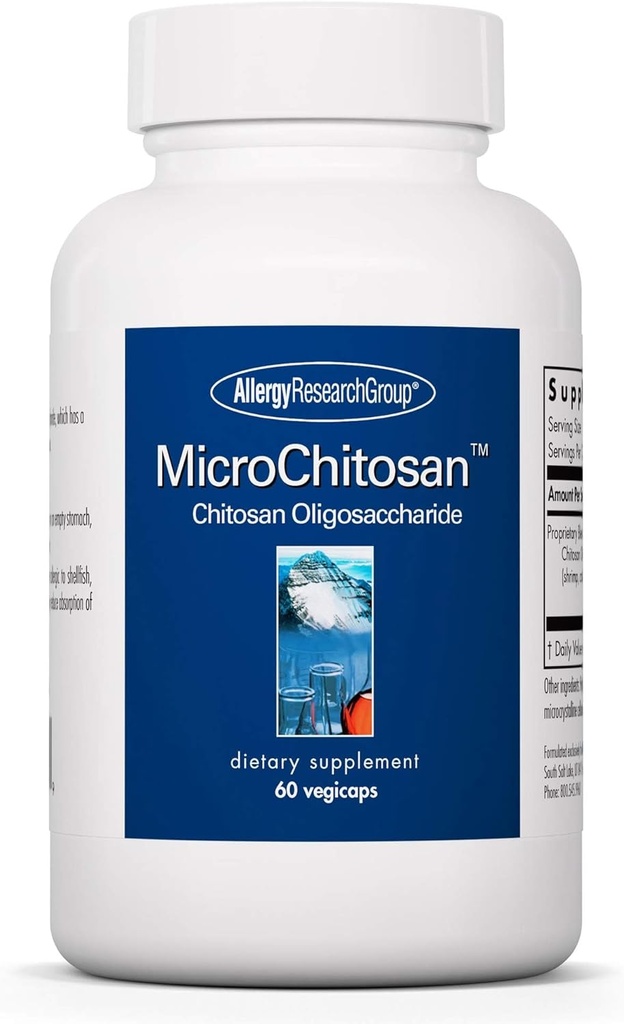 Allergy Research Group MicroChitosan תוסף - Chitosan, Chitosan Oligosaccharide, ניקוי תמיכה Binder, שיפור Detoxification, 1800mg גלולות Vegetarian - Count 60