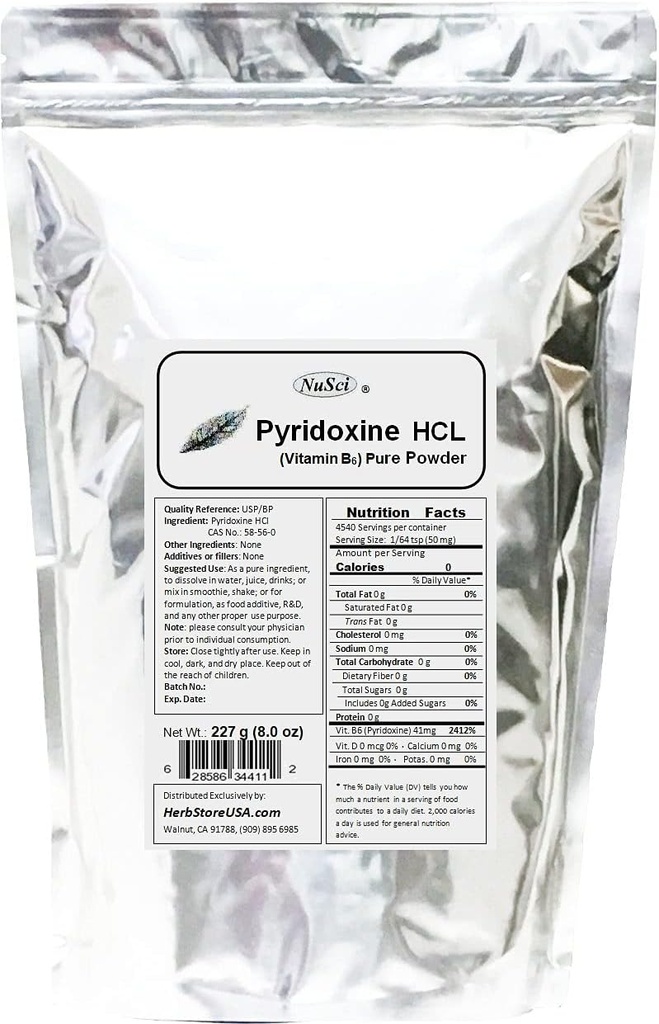 Pyridoxine HCl ויטמין B6 אבקת טהורה 8.0 oz (227 גרם)