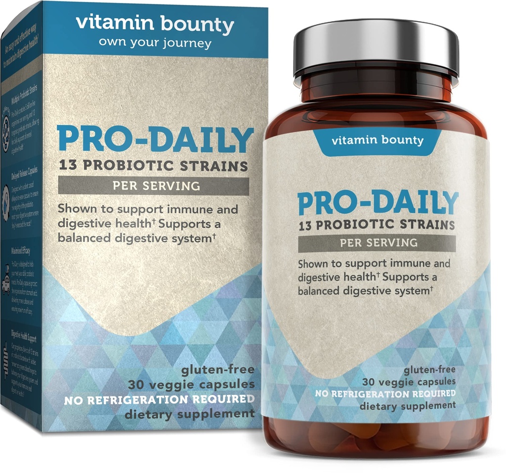 ויטמין Bounty Pro-Daily Probiotic 5 מיליארד CFU - 13 סטרינס עם Lactobacillus Acidophilus & Bifido חיידק לבריאות העיכול - Probiotics for Men & Women Gut Health Support