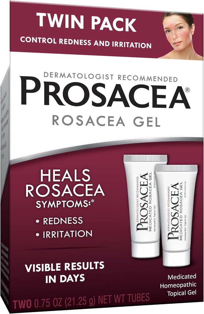 Prosacea - Medicated Rosacea טיפול הפנים - Heals Rosacea סימפטומים של רדום, Pimples ו Irritation - ריח חינם - חבילת תאומים - 2 0.75oz צינורות (1.5oz Total)