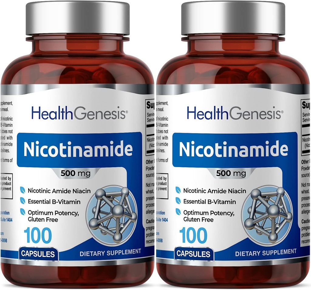 B-3 Nicotinamide 500 מ"ג 100 Caps 2 Pack - Nicotinic Amide Niacin Natural Flush-Free ויטמין פורמולה - תומך ב- Skin Cell Health