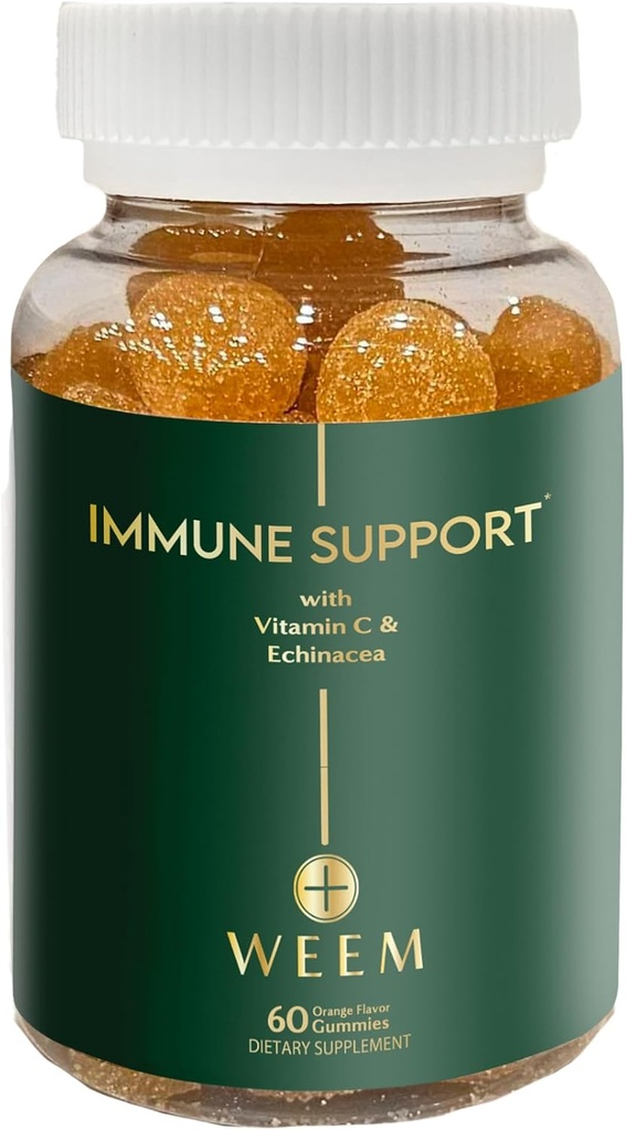 WeEM Immune Support Gummies - ויטמין C - Zinc - Echinacea - תמיכה במערכת הבריאות - אלטרנטיבה גלולות, גלוקוז-חינם, תוספת טבעית לילדים ומבוגרים - 1 Pack