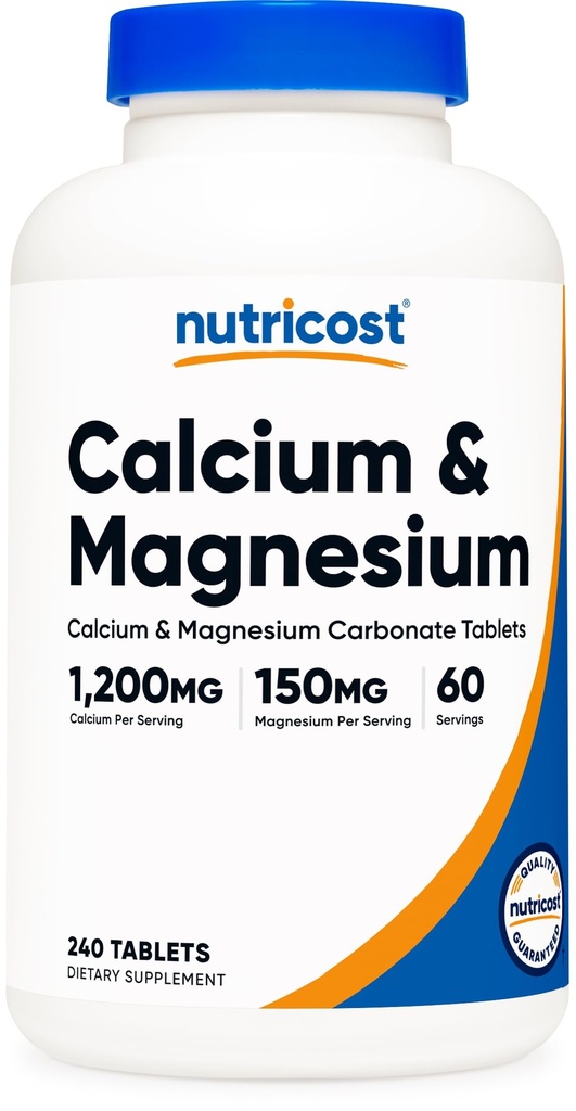 חומרים מזינים Calcium & Magnesium Carbonate 240 טבליות, 1200 מ"ג של Ca & 150 מ"ג של Mg לכל משרת, 60 המשרתים- Gluten Free, non-GMO