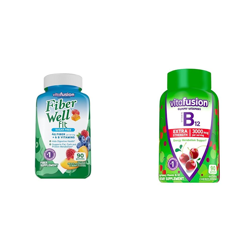 Vitafusionfi Well Fit Gummies תוסף, 90 ספירה (Packaging May Vary) & תוספת ויטמין B12 Gummy ויטמינים לתמיכה במטבוליזם אנרגיה