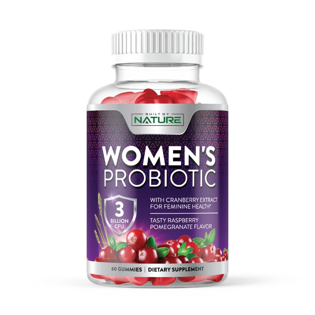 נבנה על ידי Nature Probiotics עבור נשים חניכיים 3 מיליארד CFU, 6 Probiotic Strains עם תוסף Cranberry, Digestive, Immune, Vaginal & Urinary Health, Shelf Stable, 60 מסטיקמי