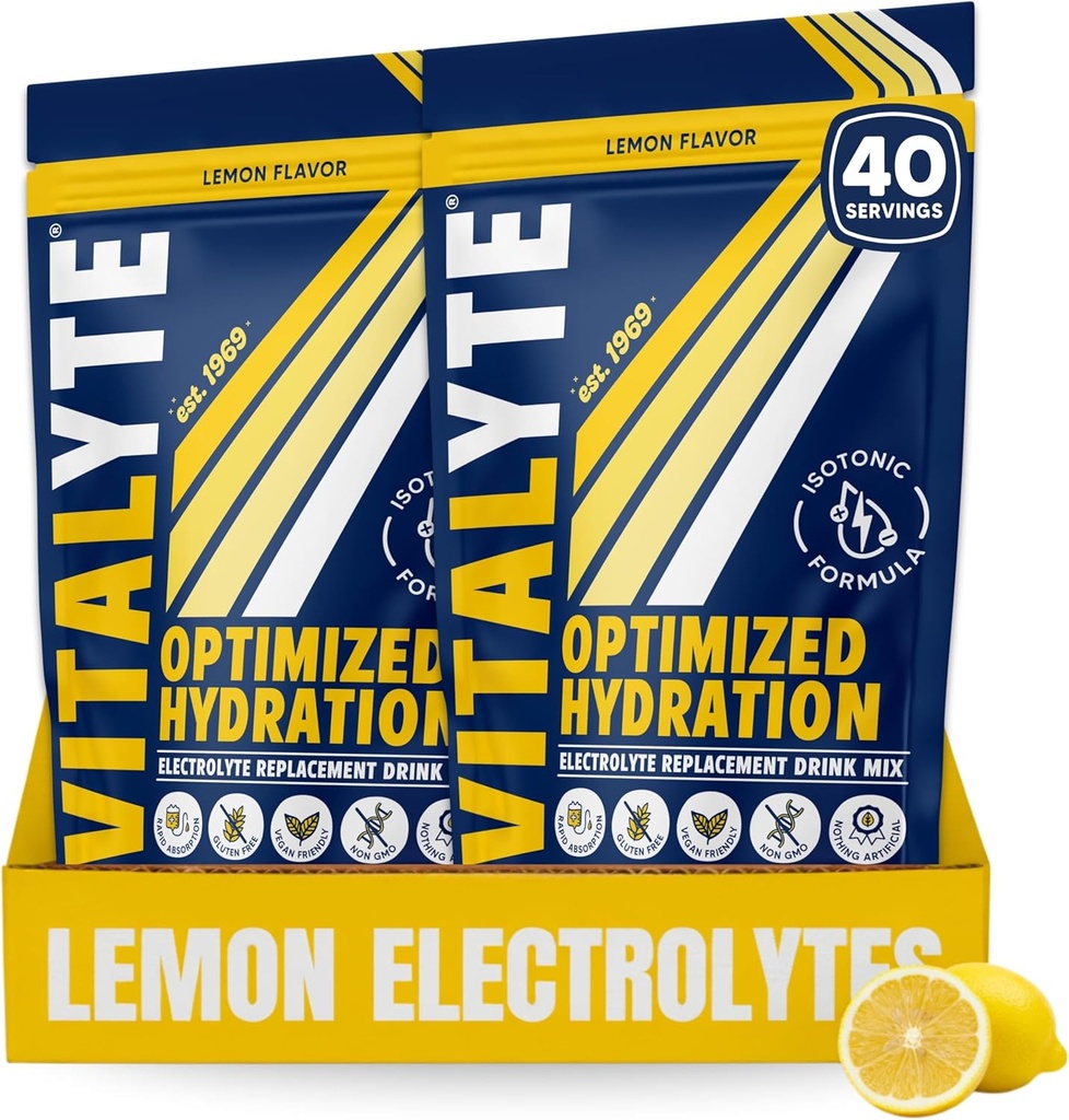 Vitalyte Electrolyte אבקת לשתות Mix, Isotonic Electrolyte hydrotion Mix, Gluten Get Free Post Workout אבקת Mix, Pack of 2, 35 oz. כל אחד, לימון פלמור