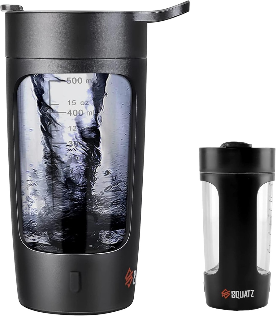 SQUATZ 22 Oz Electric Shaker Bottle - Rechargeable Automatic Shake Bander Flask, Leak-הוכחה & Easy toנקי, Smooth drink in 15 Seconds, אידיאלי עבור התעמלות שקד, קפה, חלבשות (שחור)