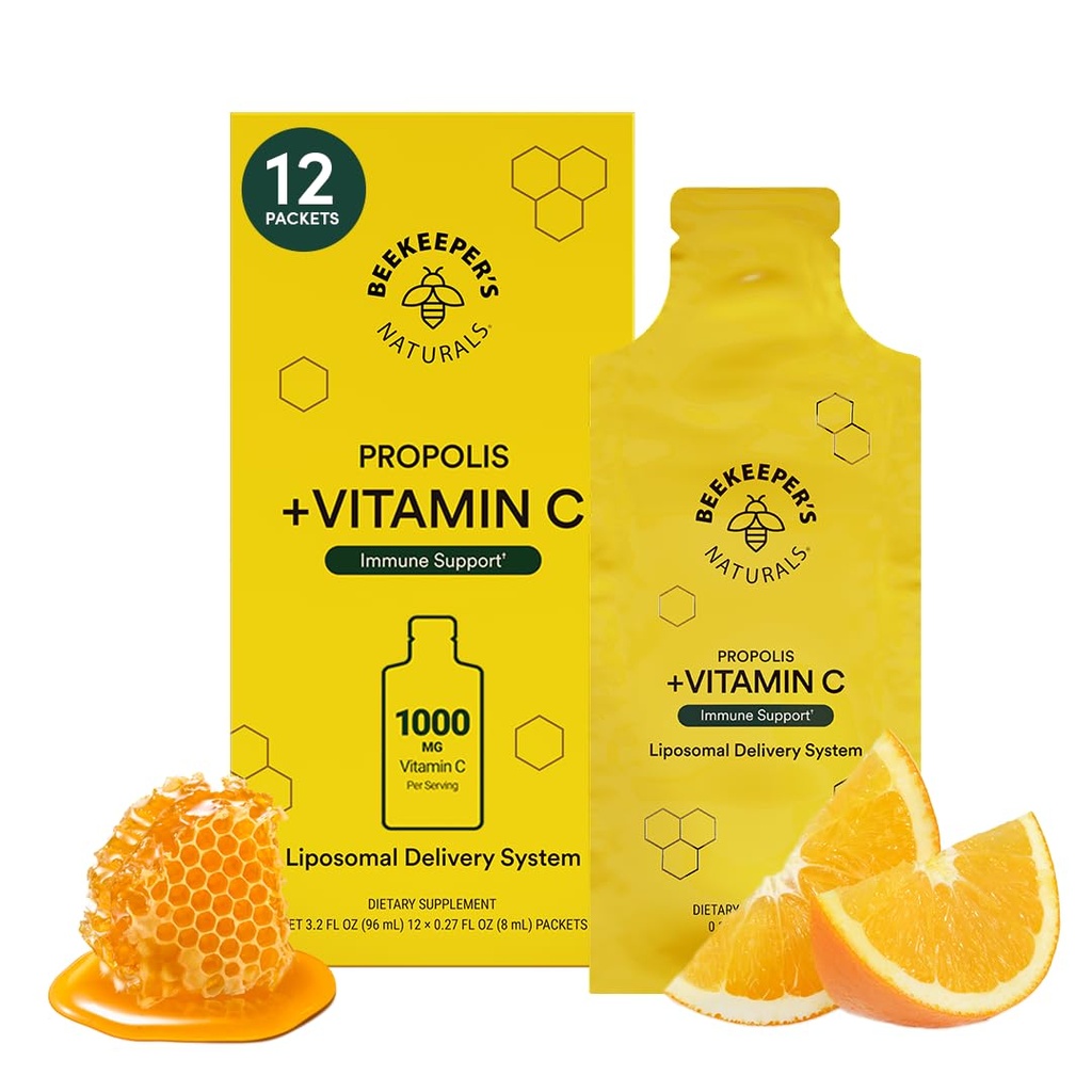 Propolis Liposomal ויטמין C על ידי טבעי של Beekeeper, 1000 מ"ג ויטמין C, Propolis ודבש אורגני, Superchargeed Immune תמיכה ולהגדיל את הזמינות הביולוגית עבור Max Absorption, 12 Ctttopolis