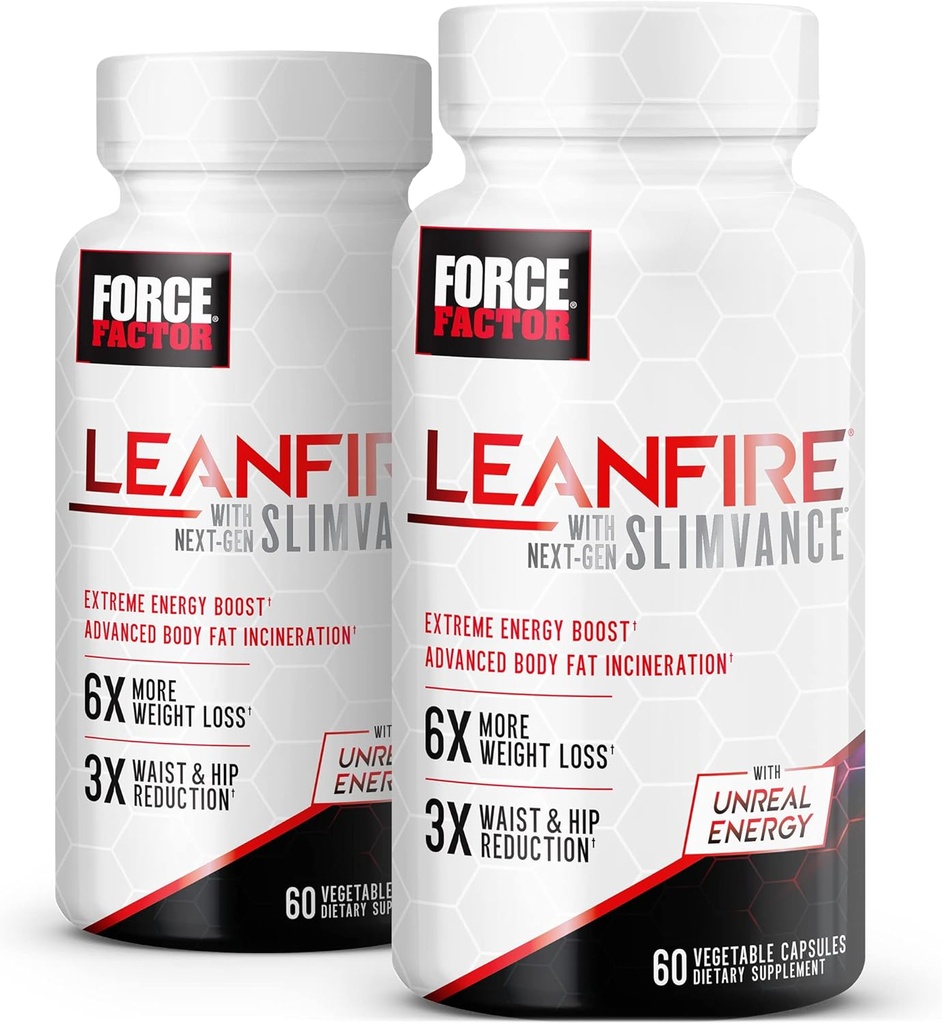עבור FACTOR LeanFire עם הבא-Gen SLIMVance, 2-Pack, גלולות אנרגיה מתקדמות עם ויטמין B וקפאין כדי Boost Metabolism, לשפר את העבודה & ביצועים, 120 קפסולות