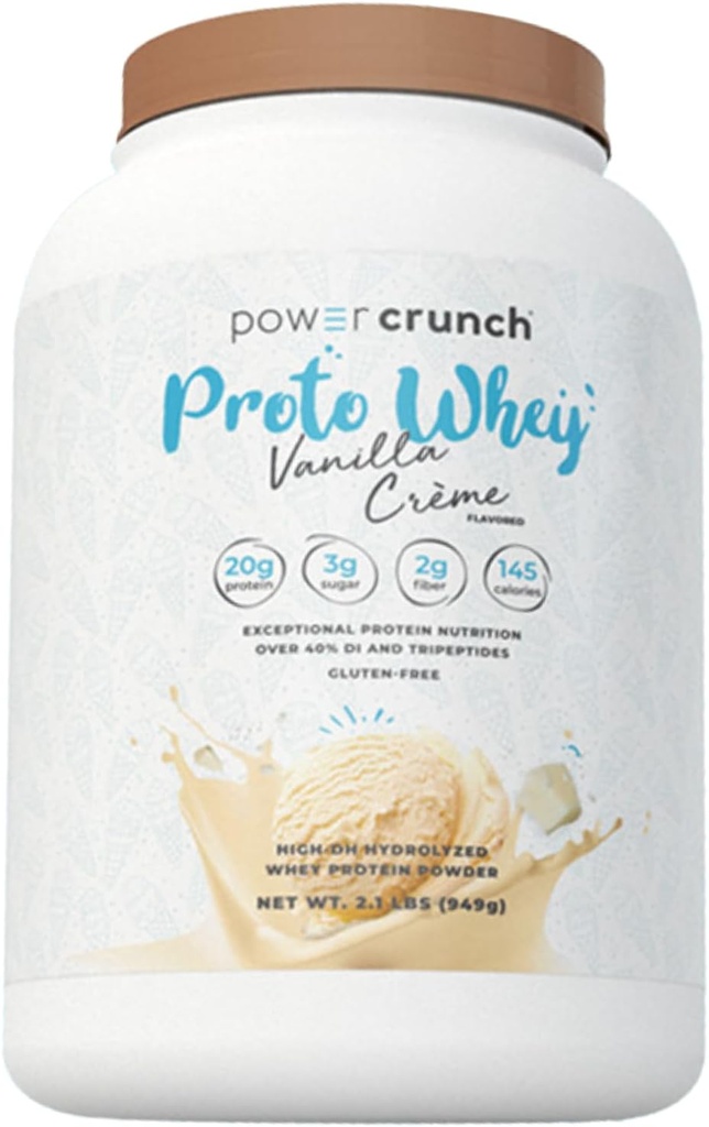 Power Crunch Proto Whey Vanilla Crème אבקת חלבון, 20g חלבון, 26 משרתי 1 Container של 2.1 LBS (949 גרם)