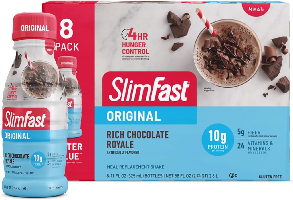 SlimFast Meal החלפת Shake, Original Rich שוקולד רויאל, 10 גרם של מוכן לשתות חלבון לירידה במשקל, 11 Fl. Ozבק, 8 Count