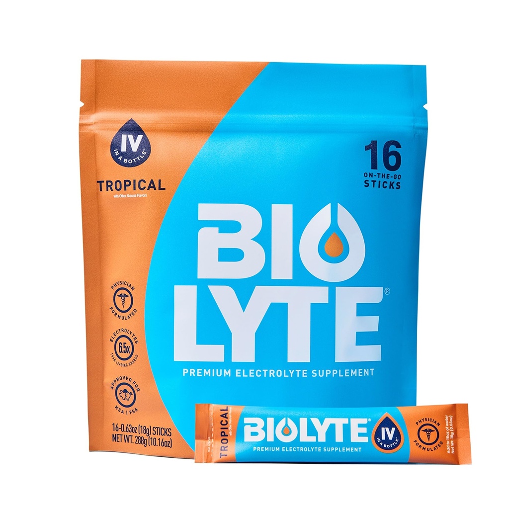 BIOLYTE IV אבקת אלקטרוליטה Packets, IV שתייה נוזלית לערבב עבור מים, Doctor-Developed hydrotion, HSA & FSA אישרה את ההייבאה, Chemotherapy חייב להיות עבור נשים וגברים - טרופי (16 מקלות)