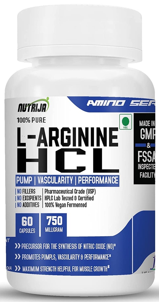 L-Arginine HCL קפסולות - צורת הזמינות הגבוהה ביותר של L-Arginine | כוח מקסימלי, Nitric Oxide Precursor (120 קפסולות)