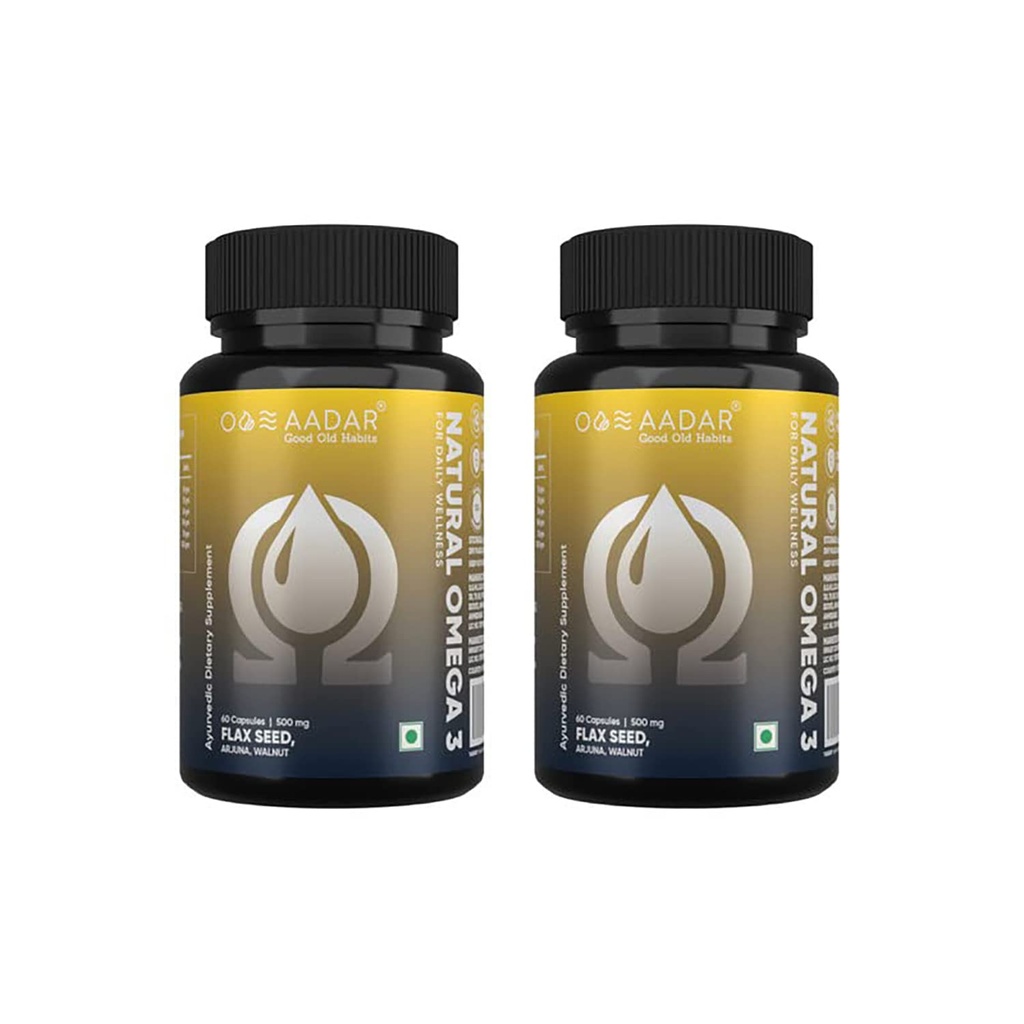 AADAR טבעי אומגה 3 טבעוני שומן Acid & Immunity תוספת לגברים ונשים | Flaxseed Arjuna Walnut No Fish Oil