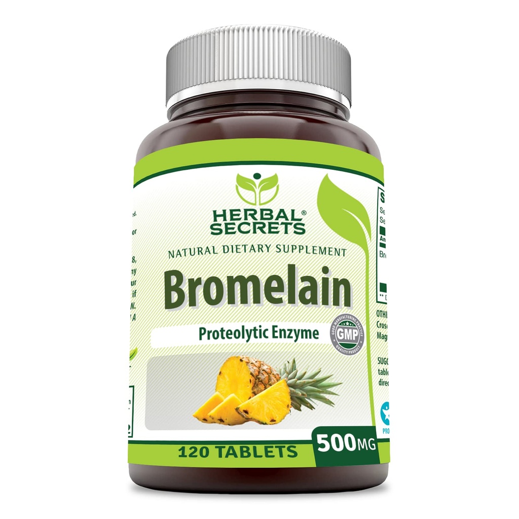 Herbal Secrets Bromelain תוספי 500 Mg Tablets תוסף | Non-GMO Glu |ten Free | Made in USA (120 Count)