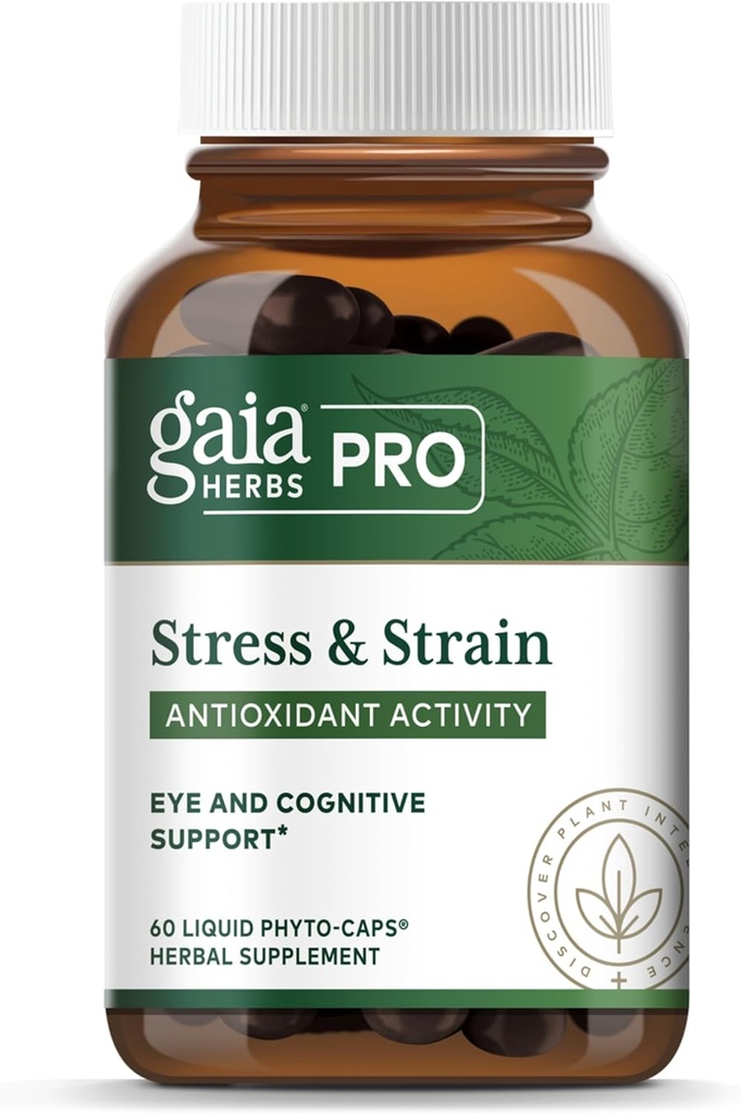 גאיה Herbs Pro Stress & Strain - תמיכה לבריאות העין - תכונות Astaxanthin, Lutein, Grape Seed & More - טבעוני, Gluten-Free & Milk-Free - 60 נוזל Phyto-Caps (60 משרתים)