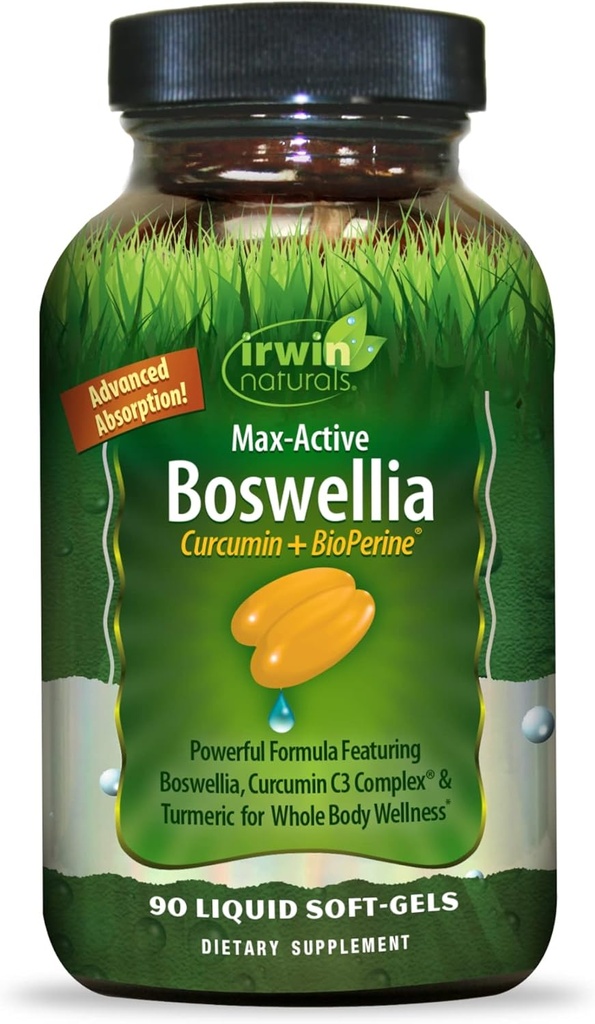 Irwin Naturals Curcumin Pro-Active - 90 נוזל Soft-Gels - עם Curcumin C3 Complex & Boswellia for Whole Body
