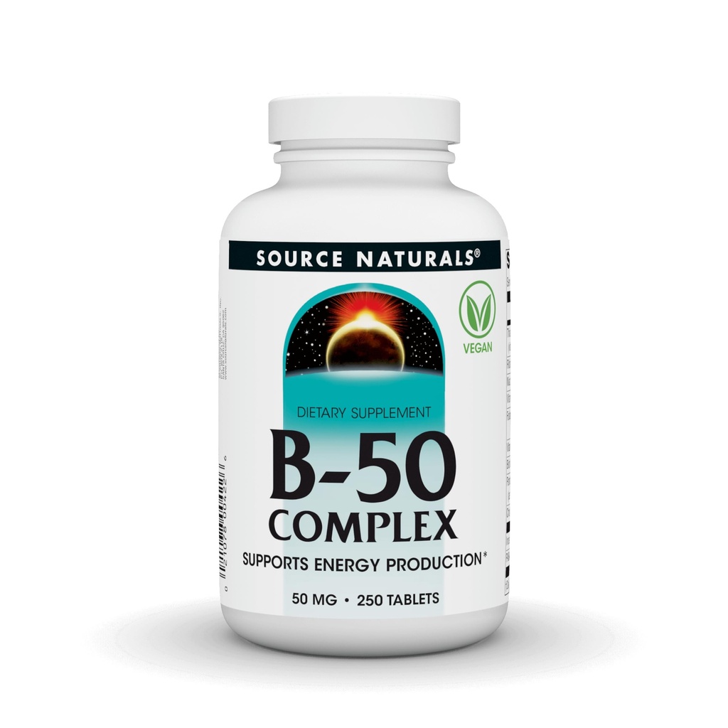 מקורות טבעיים B-50 מורכבים 50 מ"ג B-Vitamins לתמיכה בייצור אנרגיה - 250 טבליות