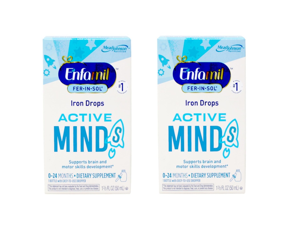 Enfamil Fer-In-Sol Iron תוסף טיפות עבור תינוקות ופעוטות, תומך בפיתוח המוח, 50 mL Dropper בקבוק, חבילה של 2