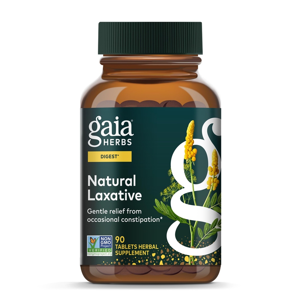 גאיה Herbs Natural Laxative - תומך הקלה של מבוגרים - עם Senna Leaf, Cape Aloe, Caraway, Dandelion & Fennel - 90 טבליות (45 משרתים)