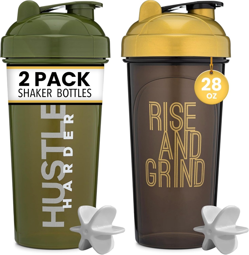 [2 Pack] 28oz Shakerבק עם ציטוטים מוטיבציה (Black / Gold & Mosss) | חלבונים Shaker בקבוק עם Mixer Agitators | בלנדר Shaker Bottle for Proteines Pack הוא BPA חינם ו Dishwasher בטוח יותר בטוח