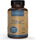 Pomona Wellness Zinc תוספי למבוגרים, 50 מ"ג, בריאות העור ותמיכה Immune, Easy to Swallow, for Antioxidant and Total Health, טבעוני, non-GMO, 100 טבליות