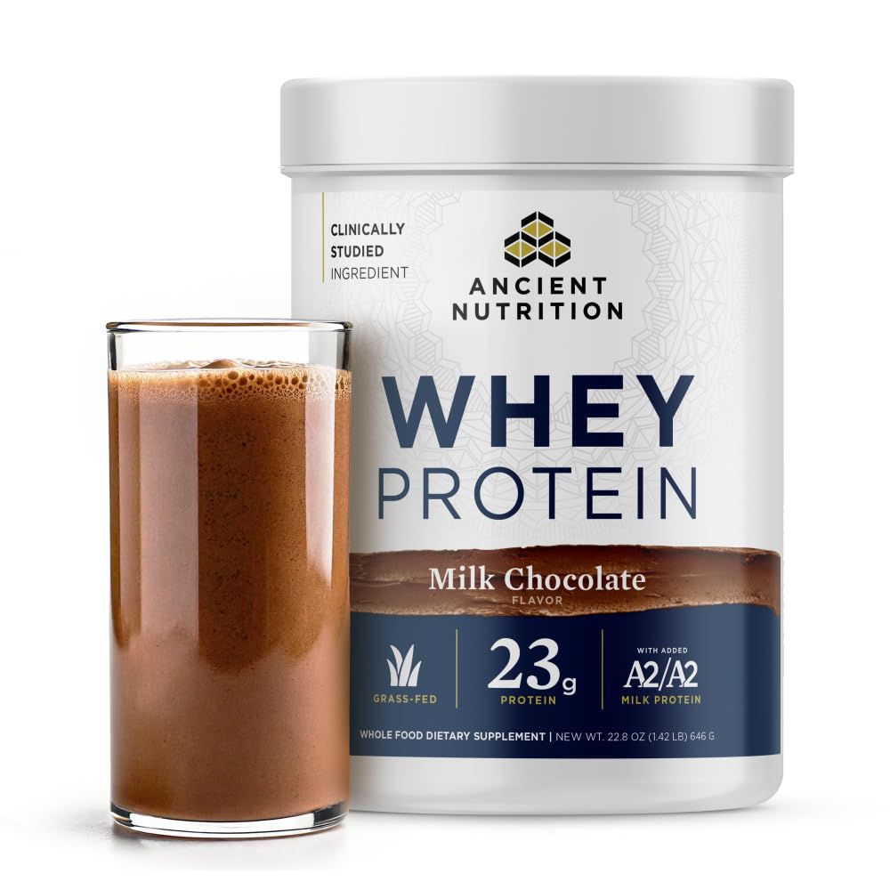 תזונה עתיקה Grass Fed Whey חלבון, שוקולד חלב, 23g חלבון, 20 משרתים, hydrolyzed Collagen Peptides, אורגני Regenerative A2 / A2 חלב חלבון