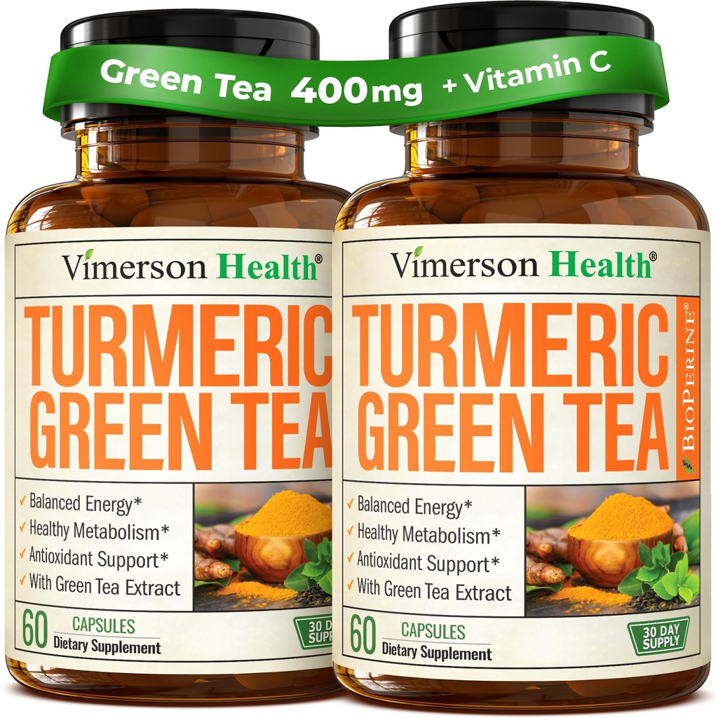 תוסף Turmeric Curcumin עם תמצית תה ירוק (ECGC) ווויטמין C לבריאות משותפת, אנרגיה ו Inflammation Balance - אורגני Tumeric Curcumin עם Black Pepper - Gluten-Free, non-GMO.