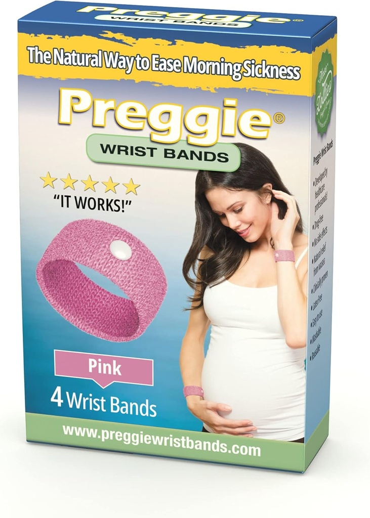 Preggie Anti-Nausea Wristbands - בוקר מחלה הקלה - קלינית נבדקה Nausea סיוע - הריון Nausea הקלה - Acupressure Wristband - Side Effect Free - 2 Pairs, Set of 4 Bands - ורוד ורוד