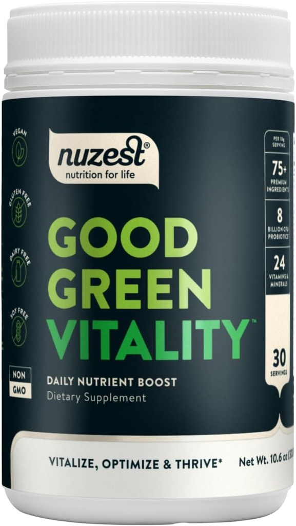 Nuzest Greens אבקת Good Green Vitality - ויטמינים, מינרלים ו Superfoods - טבעוני Multivitamin תוספת (300g)