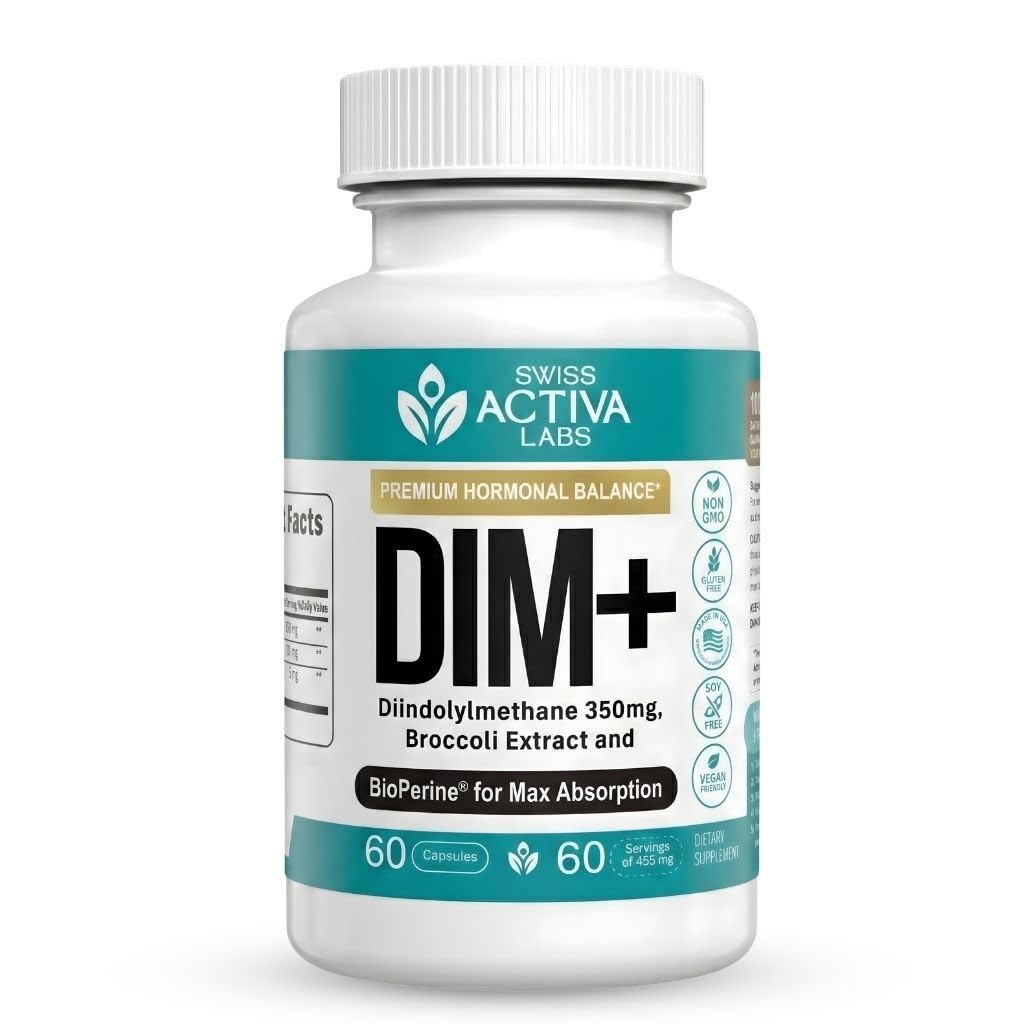 Swiss Activa+ Labs DIM Supplement – Hormone Balance for Women & Men – Estrogen Supplement for Women and Men– Supports Hormonal Acne & Menopause Symptoms| Gluten Free, Non-GMO & Vegan – 60 Days Supply