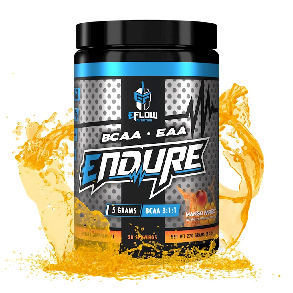EFlow Nutrition Endure BCAA Plus EAA - אבקת Amino Acids אלקטרוליטית Intra Workout - שיפור אנרגיה, התאוששות וביצוע - שיגעון מנגו (30 משרתים)