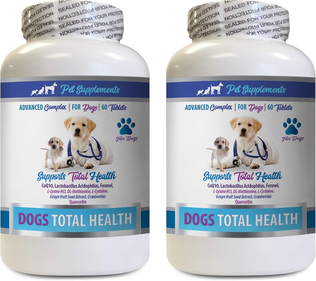 PET SUPPLEMENTS & NUTRITION LLC כלב שיניים Hygiene - Dogs Total Health Control - תמיכה בשומן - שיער העור נושר פורמולה בריאות הפה - קלוריות אוראליות לכלבים - 2 בקבוקים (120 טיפולים)