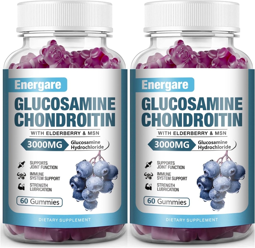 2 Pack 3000mg Glucosamine Chondroitin עם MSM חניכיים & Elderberry, תוספת כוח תמיכה משותפת בריאות, גמישות, Antioxidant, Immune תוספת חניכיים למבוגרים, גברים ונשים 120 ספירות