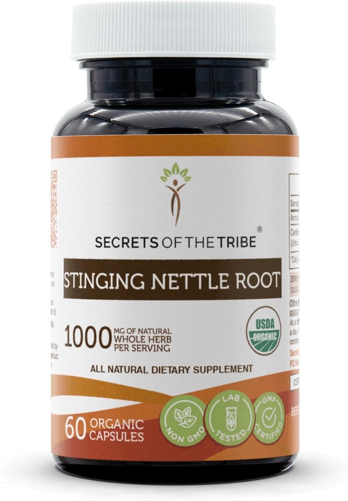 סודות השבט Sting Nettle Root 60 קפסולות, עשויים עם קפסולות ירקות ו USDA אורגני Sting Nettle Urtica diica הנשימהtory ו- Urinary System Health (60 קפסולות)