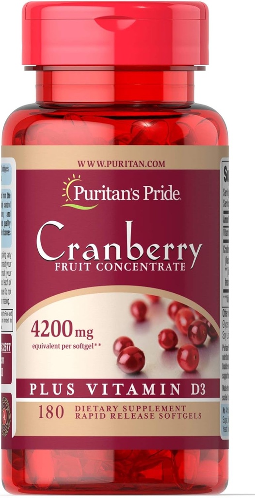 הפירות של Puritan's Pride Cranberry Procentrate Plus ויטמין D3-180 Softgels