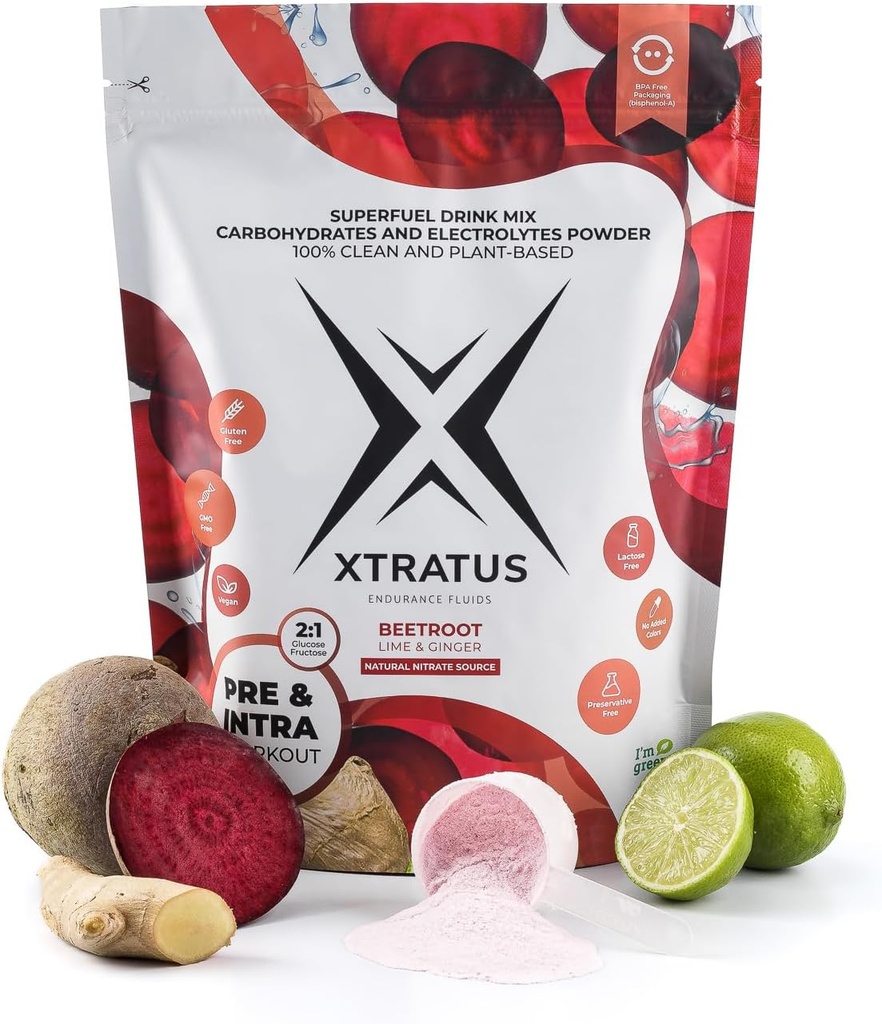 Beetroot (Nitrate) Lime וג'ינג'ר - אבקת משקאות סופר-דלק עם פחמימות ומינרלים. מקור טבעי של Nitrate Nitric Oxide אימון טרום ורטרה 35,27