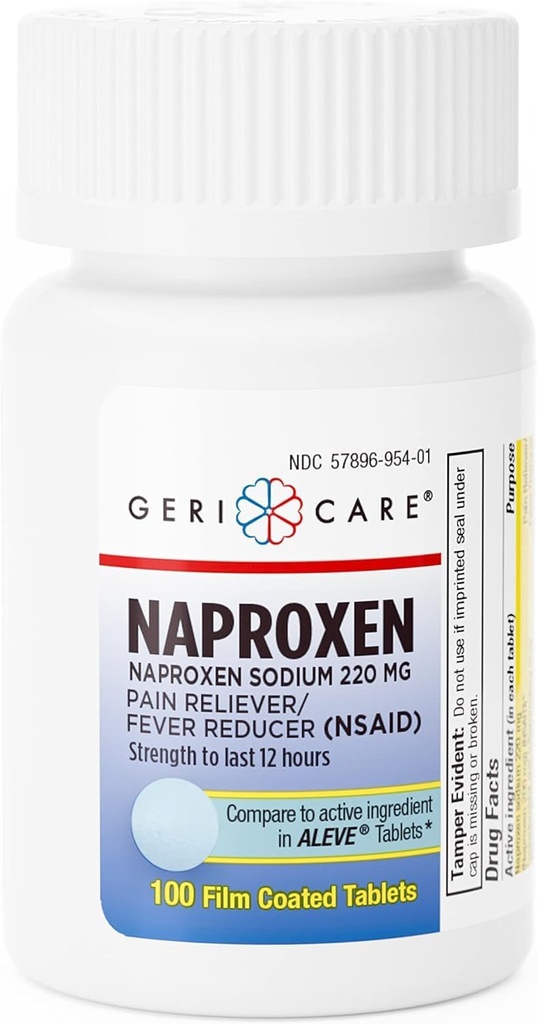 GeriCare Naproxen Sodium Tablets, 220 מ"ג (100 הרוזן)-NSAID תוספת כאב הקלה עבור כאבי ראש, דלקת פרקים, כאבי שרירים, Menstrual Cramps- Film-Coated Naproxen, Anti-Inflammatory & Fever הקטנתr