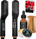 Beard Straightener w/Beard Oil & Balm & Guide E-Book, Upgraded 3 ב 1 שיער סטרייטד Brush Beard Straighting Comb,Unique Stocking Stuffers מתנה עבור גברים לו אבא בעל יום חג המולד מתנה